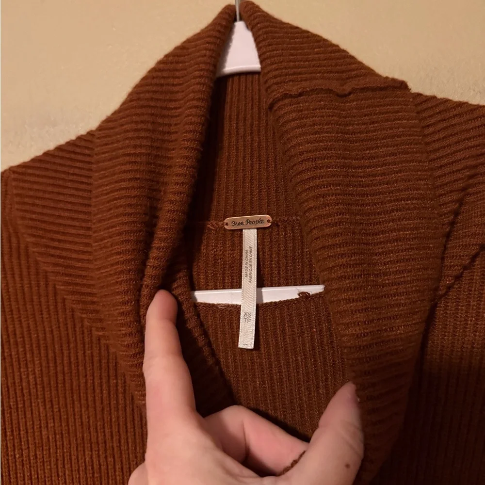 Free People Softly Structured Oversized Brown Cowl Neck Sweater